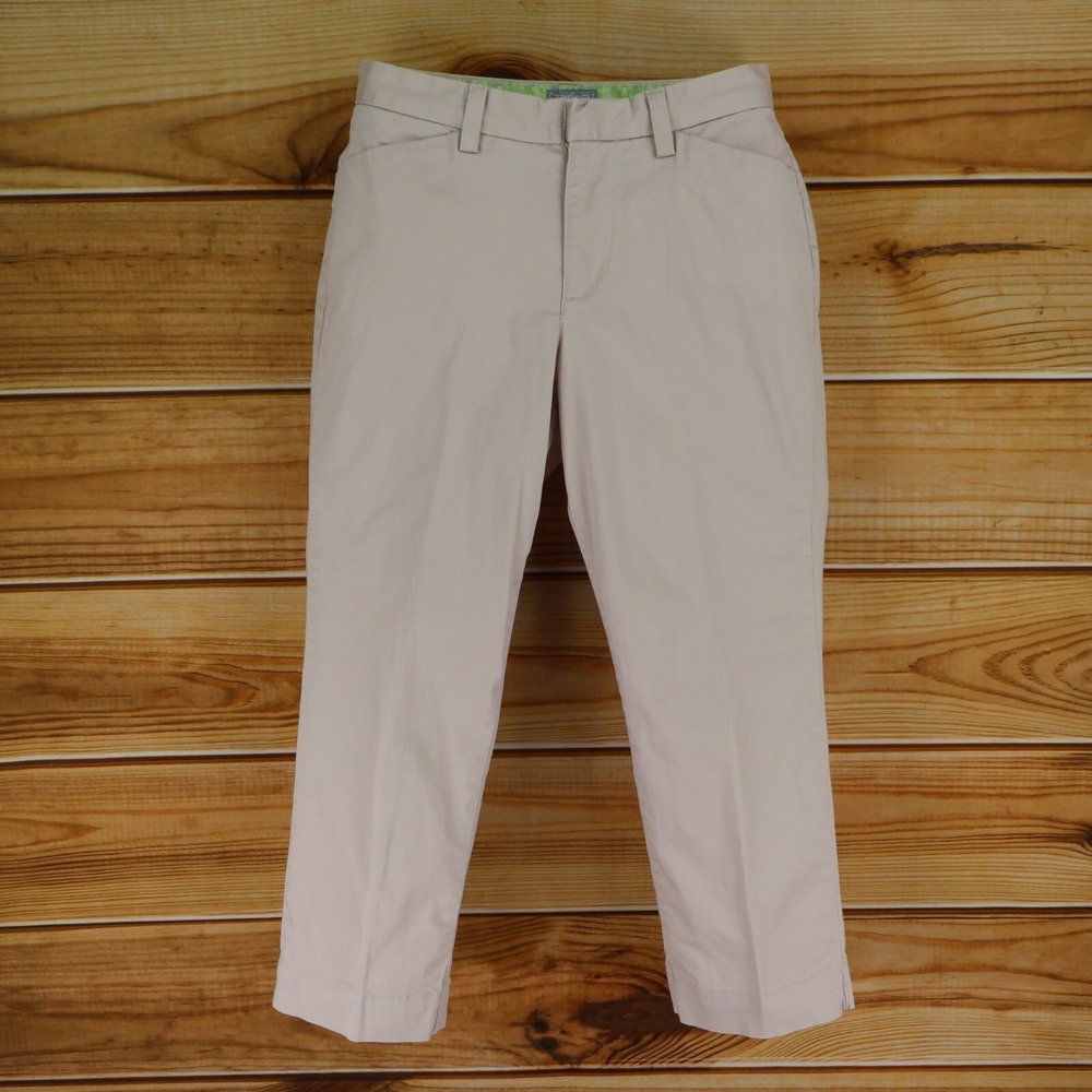 Riders Capri Pants Stretch Mid Rise Womens Sz 6 Beige Cotton Pockets Flat Front